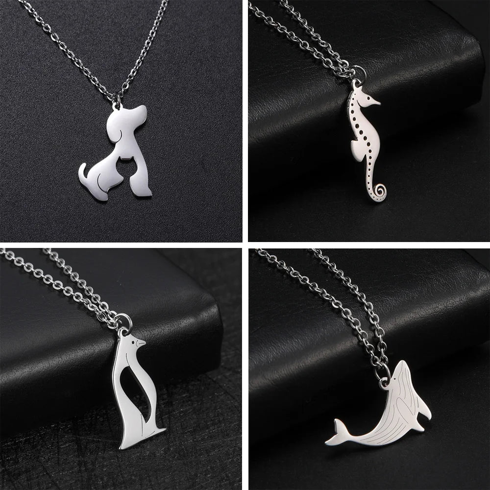Collar Choker Animal Acero Inoxidable para Mujer — Perro, Gato, Delfín, Pingüino