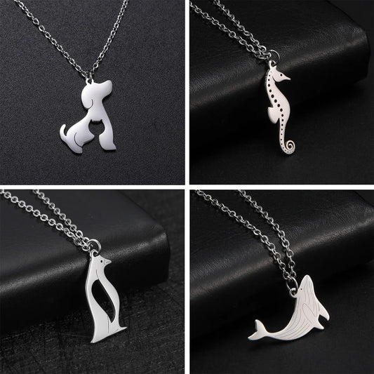 Collar Choker Animal Acero Inoxidable para Mujer — Perro, Gato, Delfín, Pingüino