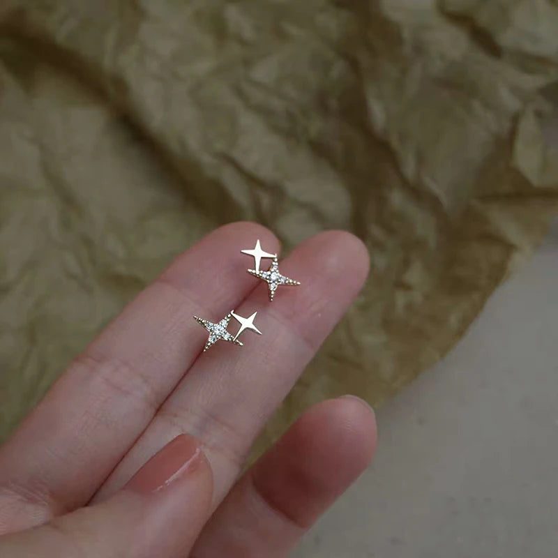 Aretes Estrella 4 Puntas Chapado Oro 14K Plata 925 para Mujer