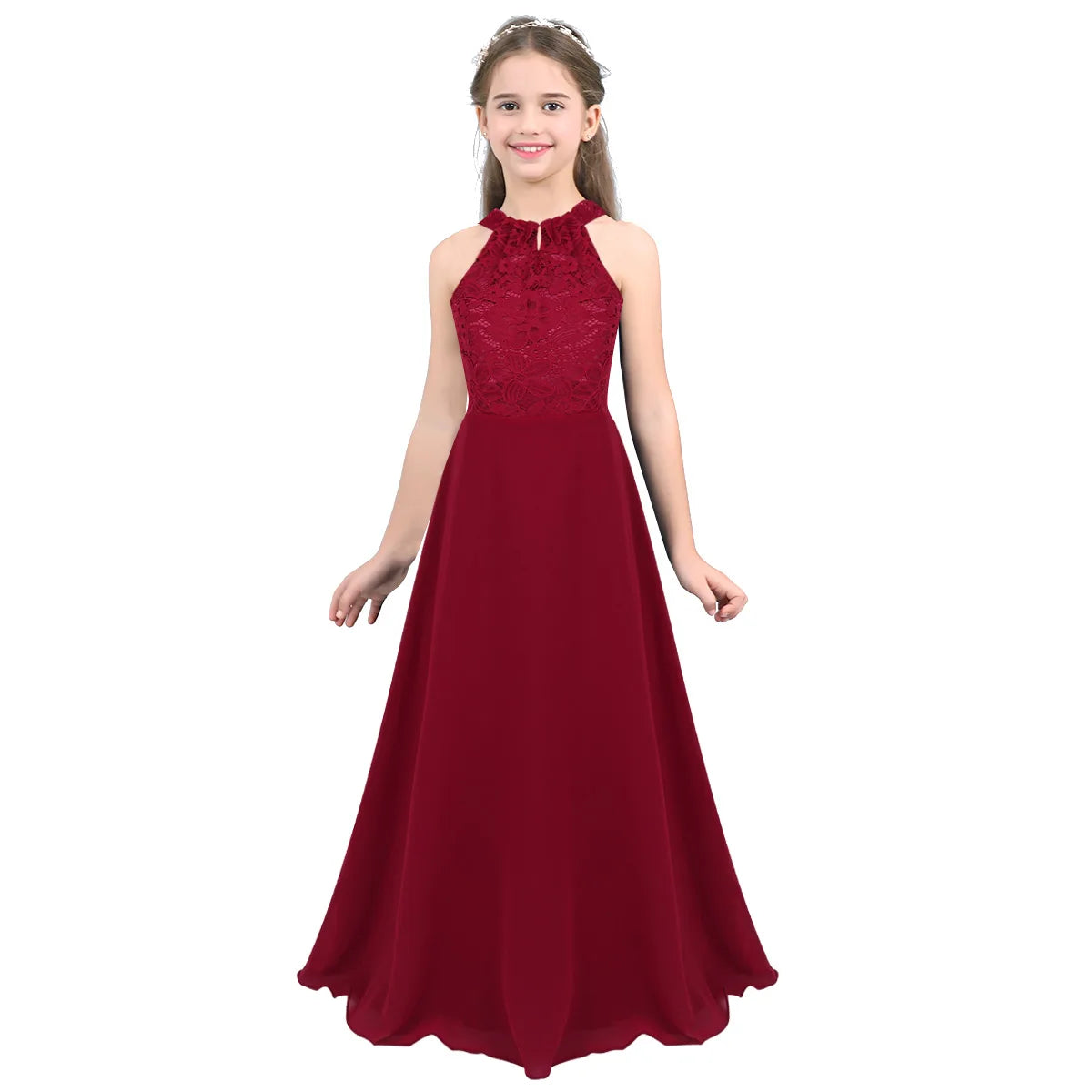 Vestido Largo de Fiesta para Niña con Encaje – Varios Colores