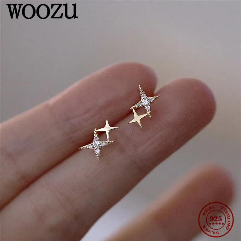 Aretes Estrella 4 Puntas Chapado Oro 14K Plata 925 para Mujer