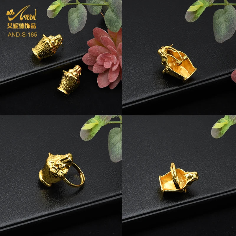 Set Joyería Africana Dubai Chapado Oro 24K para Mujer — Collar, Anillo y Aretes
