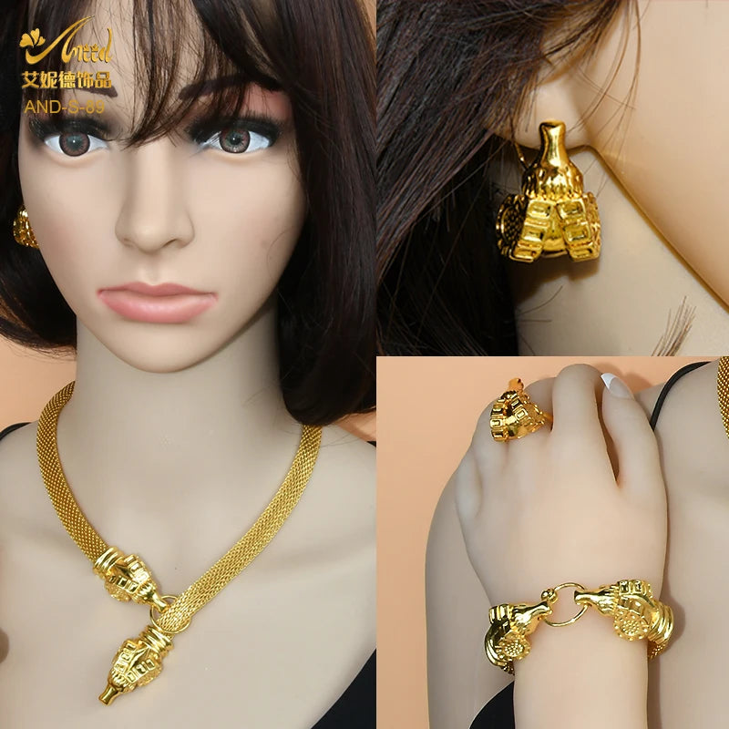 Set Joyería Africana Dubai Chapado Oro 24K para Mujer — Collar, Anillo y Aretes
