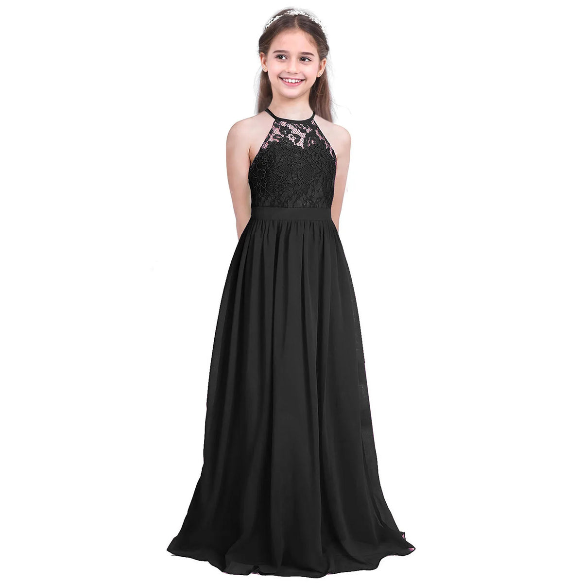 Vestido Largo de Fiesta para Niña con Encaje – Varios Colores