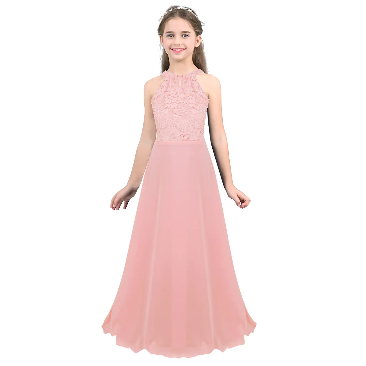 Vestido Largo de Fiesta para Niña con Encaje – Varios Colores
