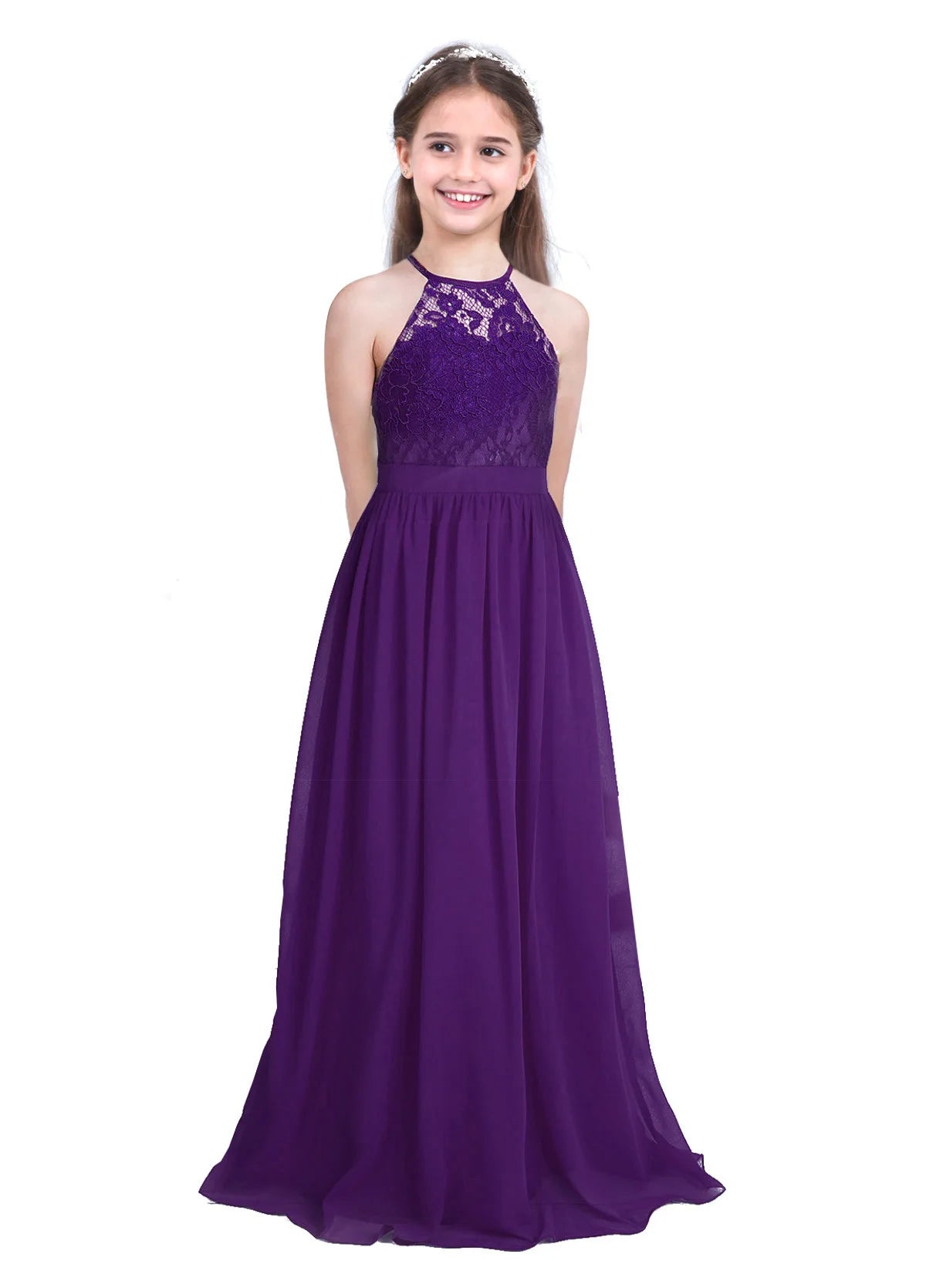 Vestido Largo de Fiesta para Niña con Encaje – Varios Colores