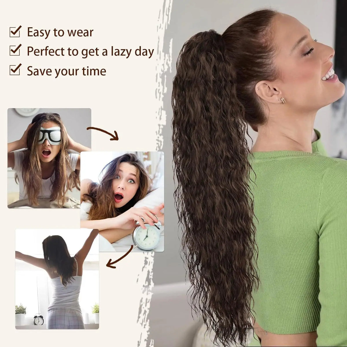 Cola de Caballo Rizada Sintética Afro – Extensión con Clip Estilo Europeo y Americano | 140g para Mujer