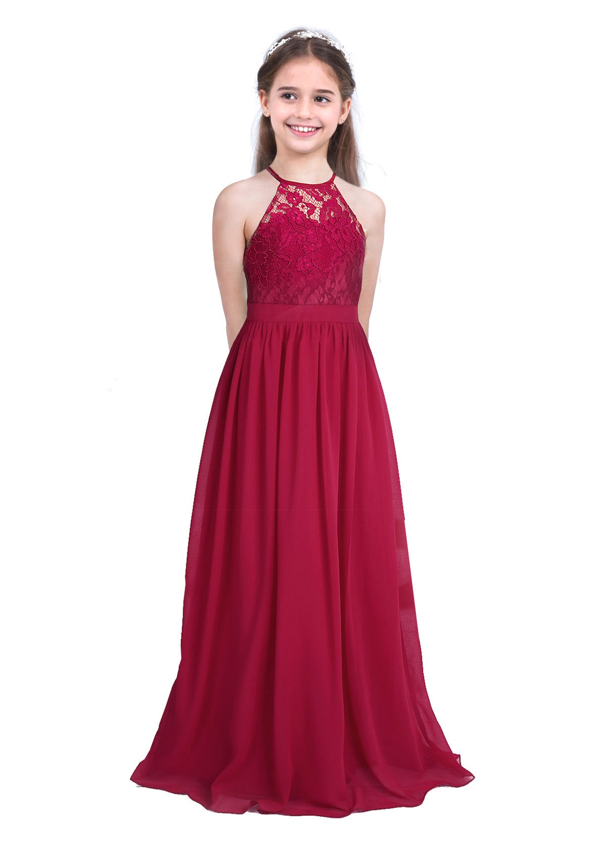 Vestido Largo de Fiesta para Niña con Encaje – Varios Colores