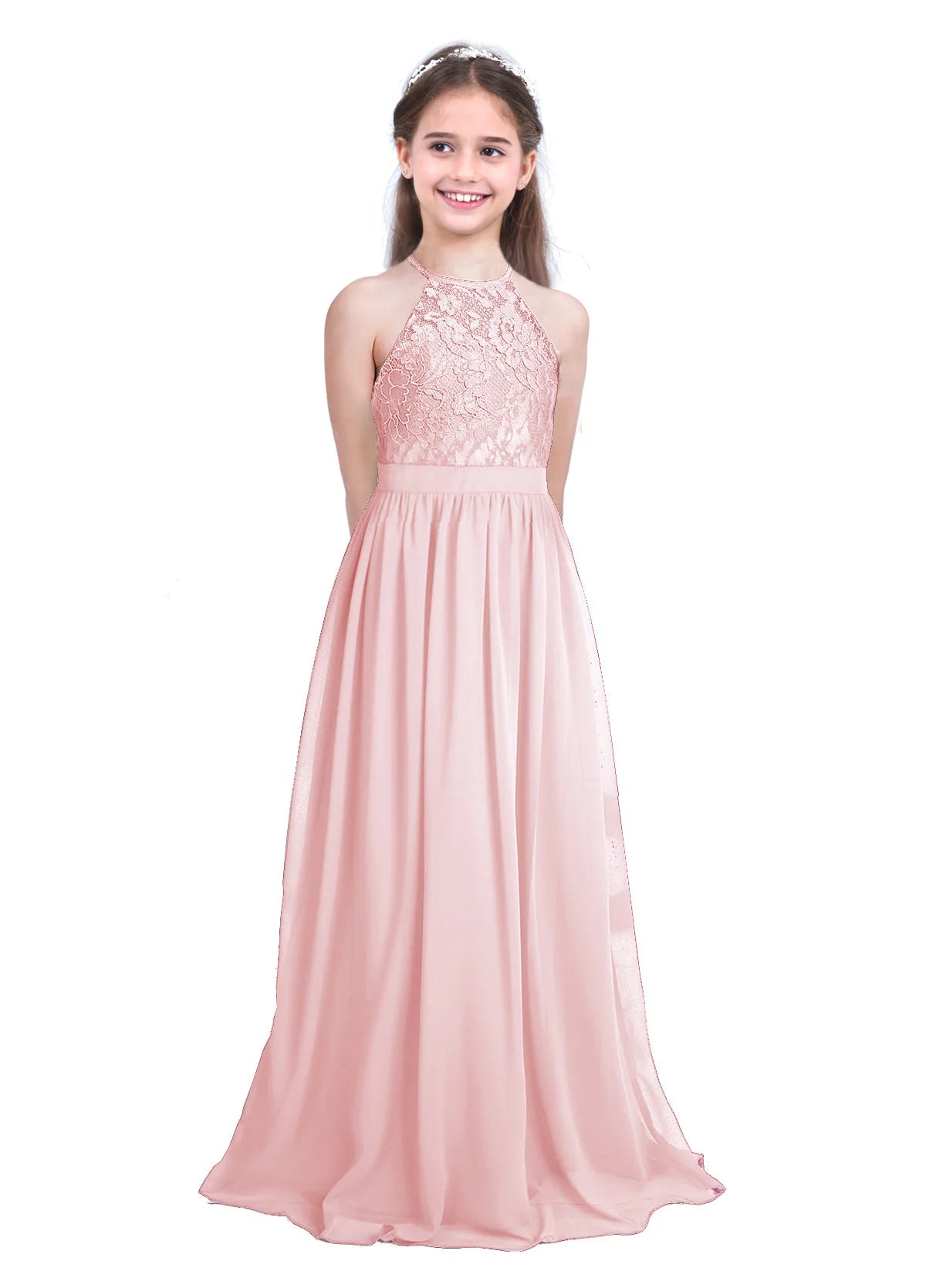 Vestido Largo de Fiesta para Niña con Encaje – Varios Colores