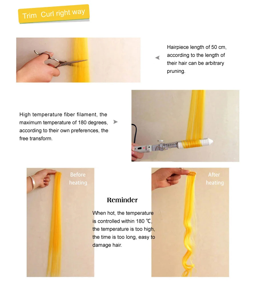 Extensiones de Cabello Sintético con Clip Leeons – Largas Lisas Resistentes al Calor para Mujer