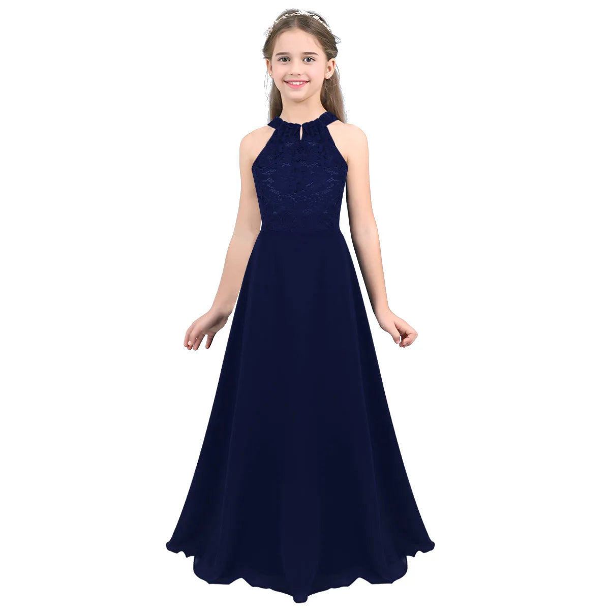 Vestido Largo de Fiesta para Niña con Encaje – Varios Colores
