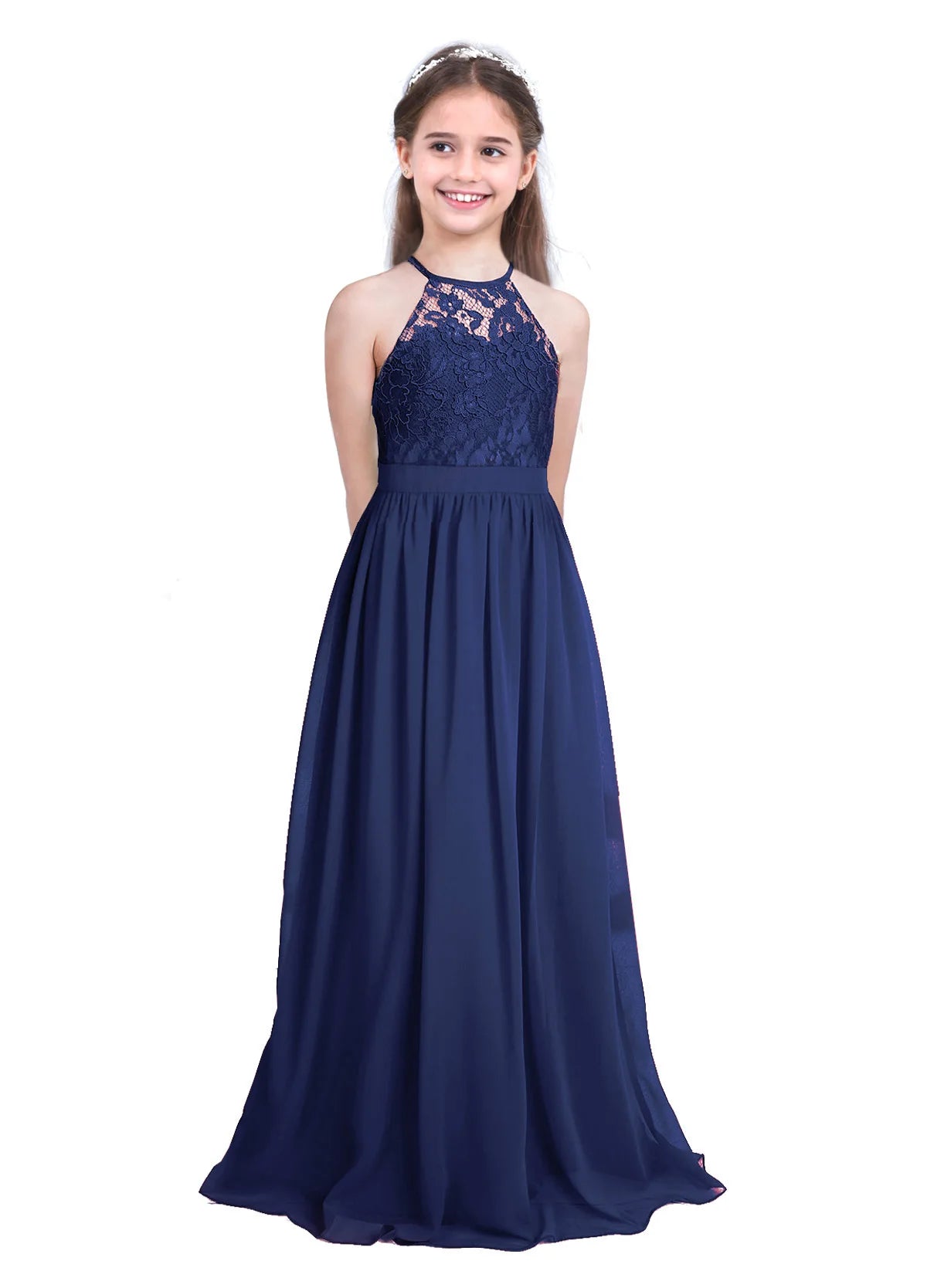 Vestido Largo de Fiesta para Niña con Encaje – Varios Colores