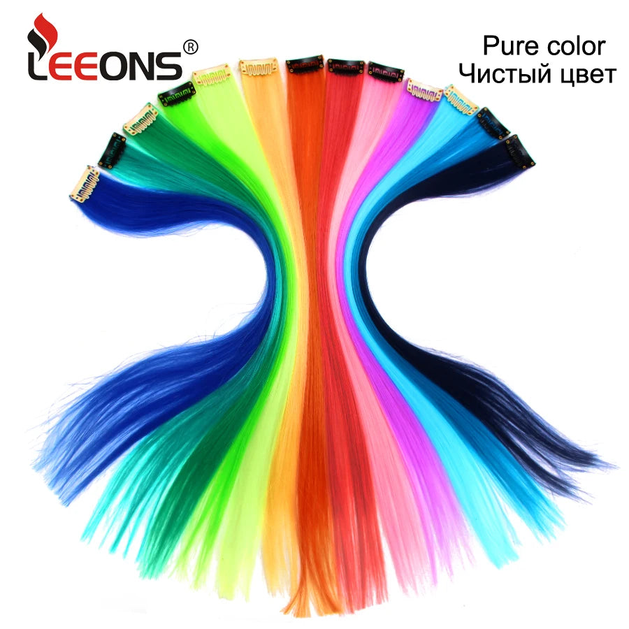 Extensiones de Cabello Sintético con Clip Leeons – Largas Lisas Resistentes al Calor para Mujer
