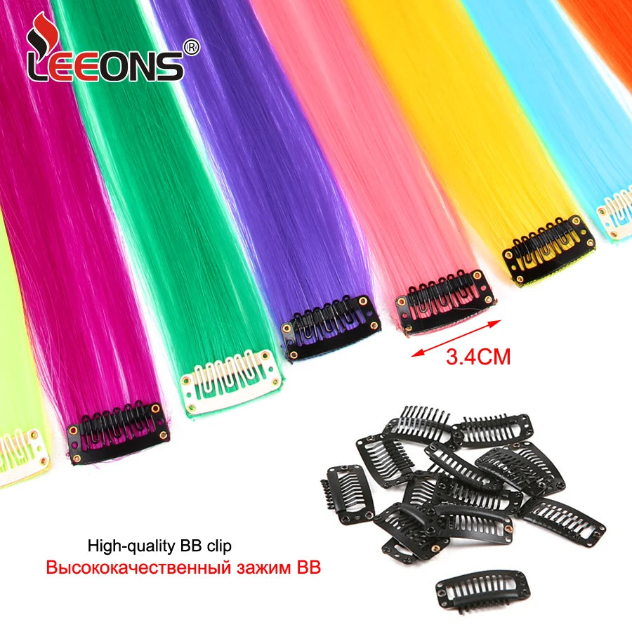 Extensiones de Cabello Sintético con Clip Leeons – Largas Lisas Resistentes al Calor para Mujer