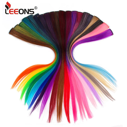 Extensiones de Cabello Sintético con Clip Leeons – Largas Lisas Resistentes al Calor para Mujer