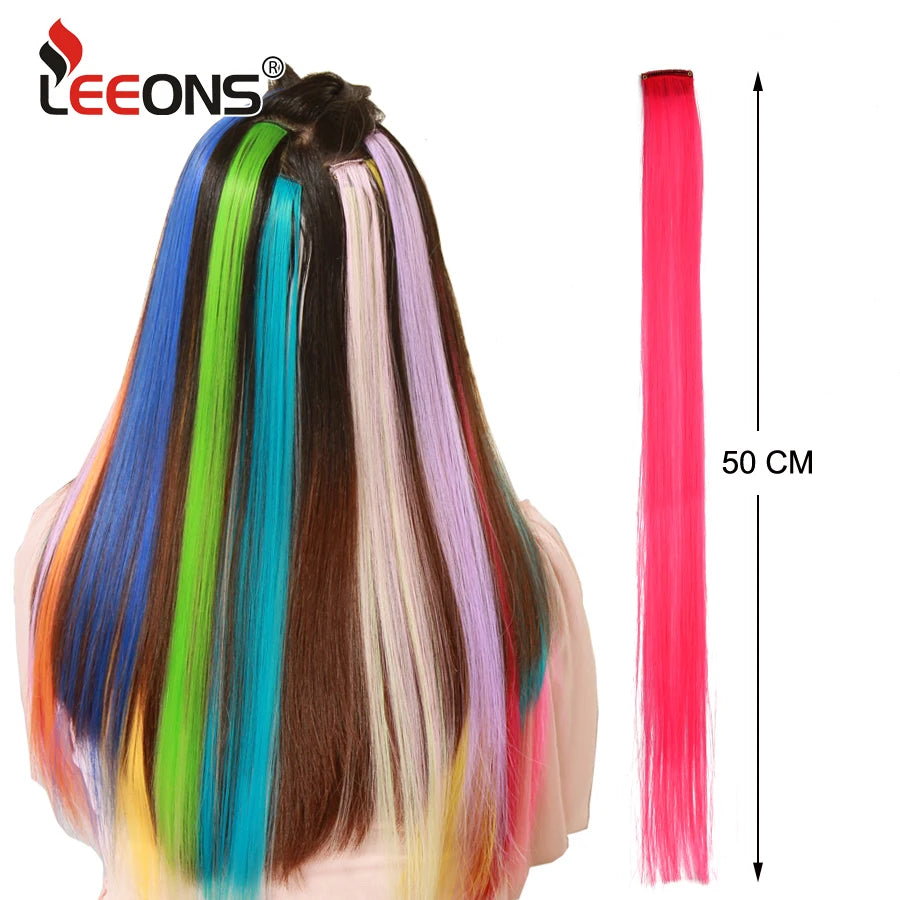 Extensiones de Cabello Sintético con Clip Leeons – Largas Lisas Resistentes al Calor para Mujer