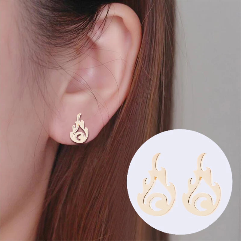 Aretes Tachón Llama de Fuego Hip Hop Punk para Mujer