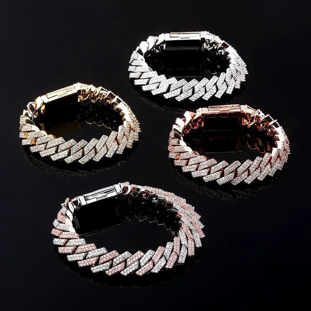 TOPGRILLZ 12mm/14mm Bracelet High Quality Iced Out Micro Pave Cubic Zirconia Cuban Chain Bracelet Hip Hop Jewelry Gift For Party