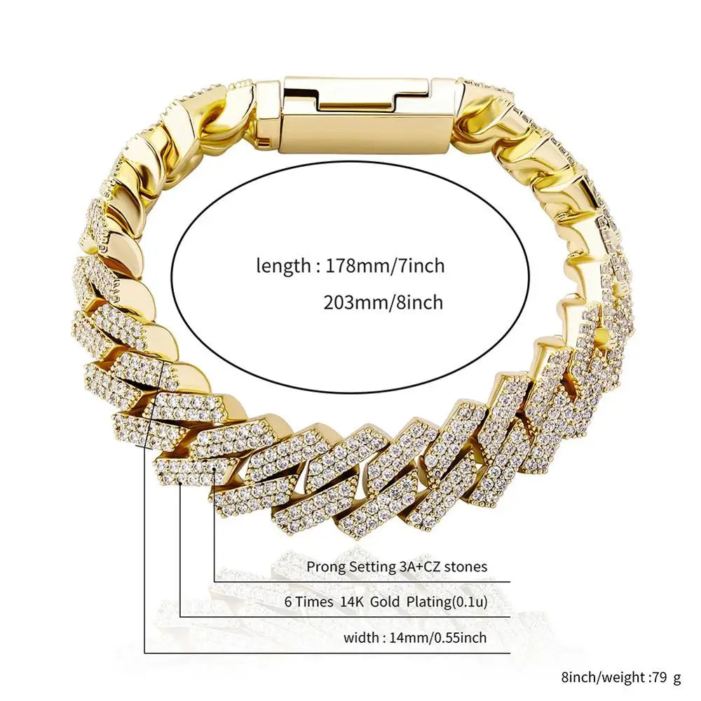 TOPGRILLZ 12mm/14mm Bracelet High Quality Iced Out Micro Pave Cubic Zirconia Cuban Chain Bracelet Hip Hop Jewelry Gift For Party