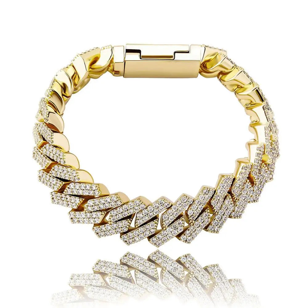 TOPGRILLZ 12mm/14mm Bracelet High Quality Iced Out Micro Pave Cubic Zirconia Cuban Chain Bracelet Hip Hop Jewelry Gift For Party