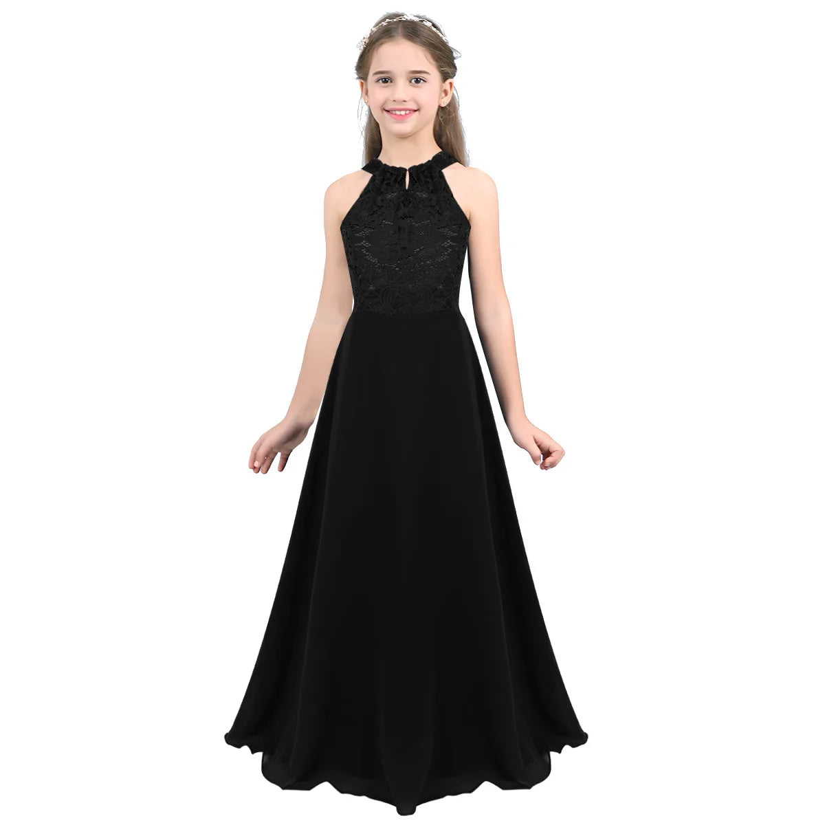 Vestido Largo de Fiesta para Niña con Encaje – Varios Colores