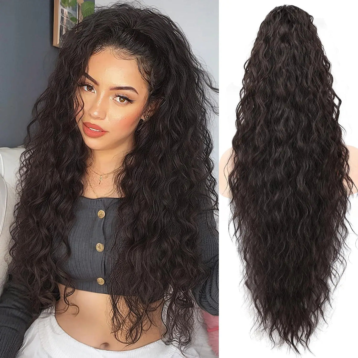 Cola de Caballo Rizada Sintética Afro – Extensión con Clip Estilo Europeo y Americano | 140g para Mujer