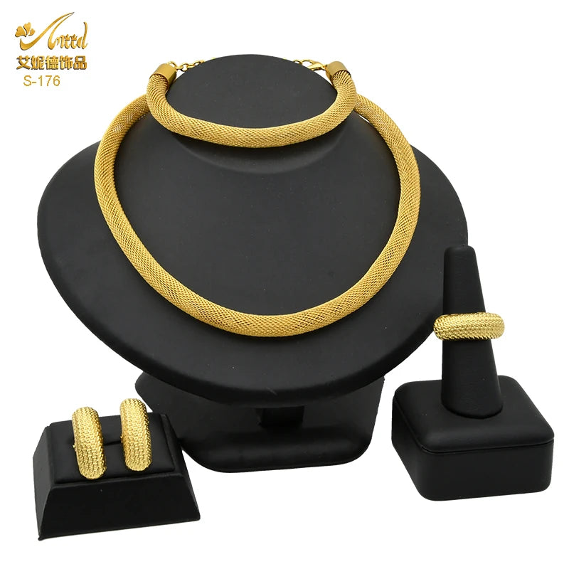 Set Joyería Africana Dubai Chapado Oro 24K para Mujer — Collar, Anillo y Aretes
