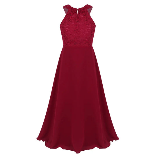 Vestido Largo de Fiesta para Niña con Encaje – Varios Colores