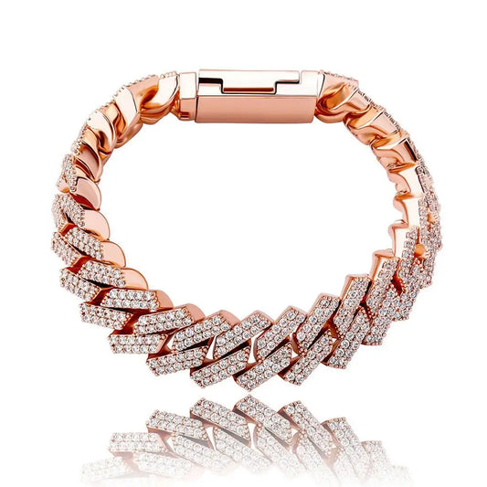 Pulsera Cubana Iced Out Circonia Cúbica 12mm/14mm – Joyería Hip Hop Fiesta Hombre