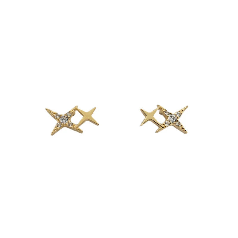 Aretes Estrella 4 Puntas Chapado Oro 14K Plata 925 para Mujer