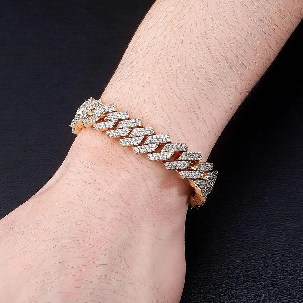 TOPGRILLZ 12mm/14mm Bracelet High Quality Iced Out Micro Pave Cubic Zirconia Cuban Chain Bracelet Hip Hop Jewelry Gift For Party