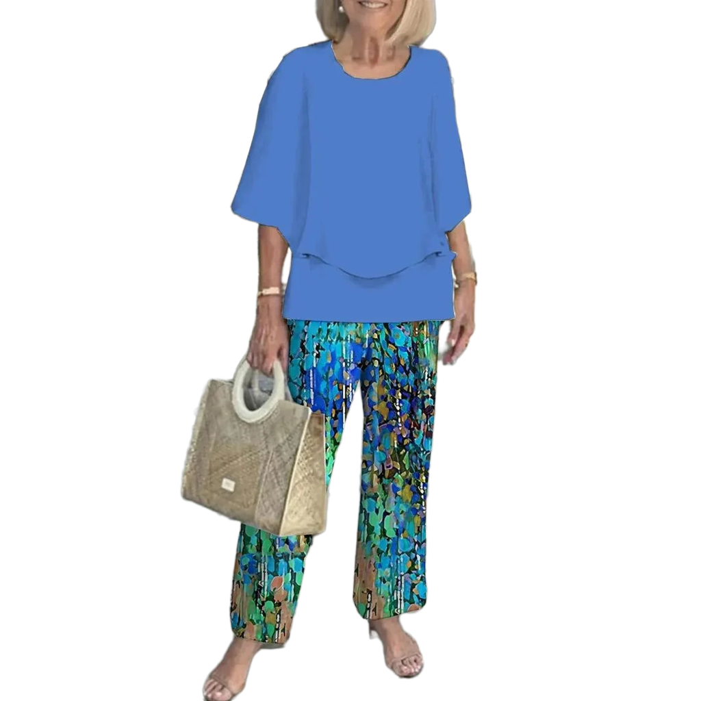 Conjunto 2 Piezas Verano Mujer | Top Estampado + Pantalón Pierna Ancha