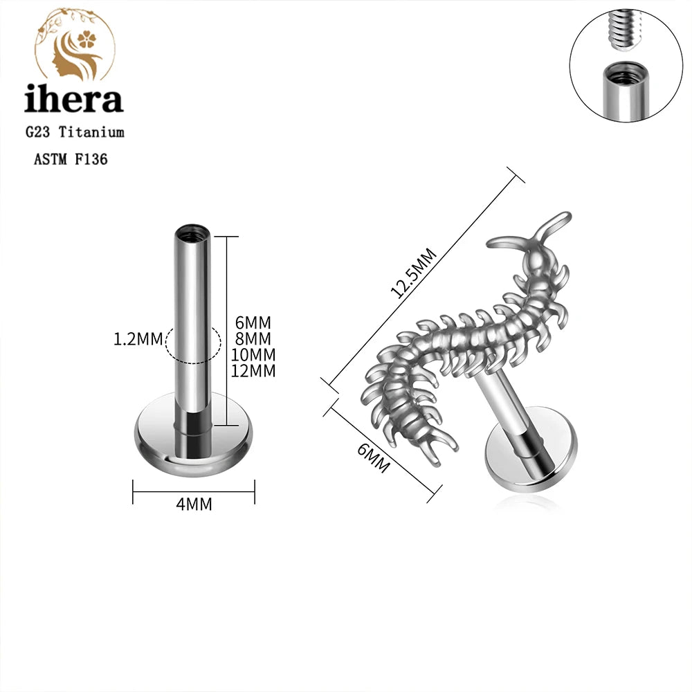 Piercing de Titanio 16G Gótico Ciempiés y Murciélago - Flat Back para Cartílago