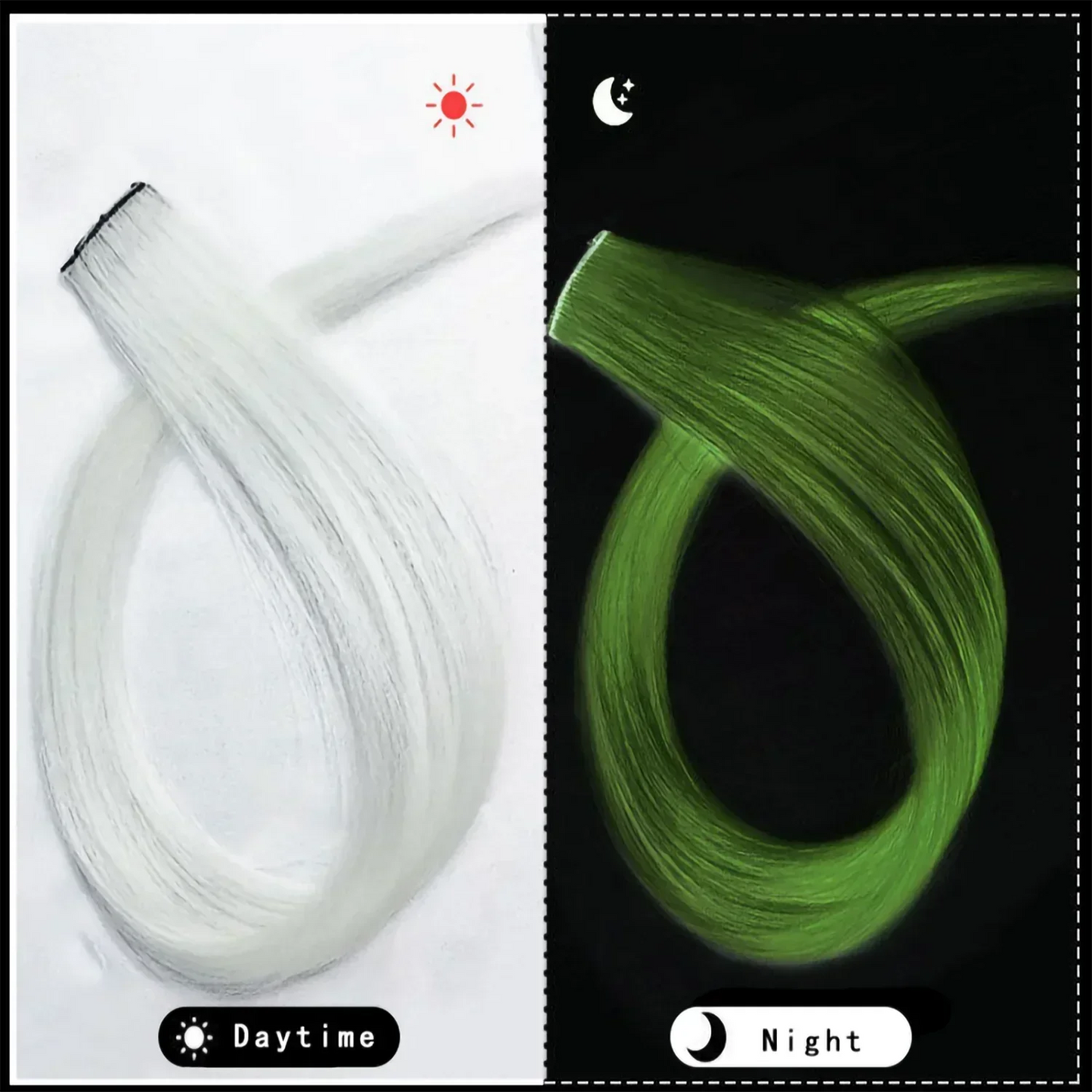 Extensión de Cabello Sintética 20" con Clip que Brilla en la Oscuridad – Mechones Luminosos de Colores