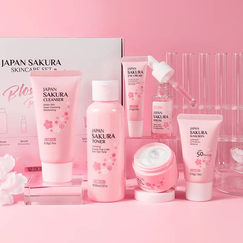 Set Sakura Cuidado Facial 5/6 Piezas – Crema, Sérum, Tónico, Limpiador y Contorno de Ojos