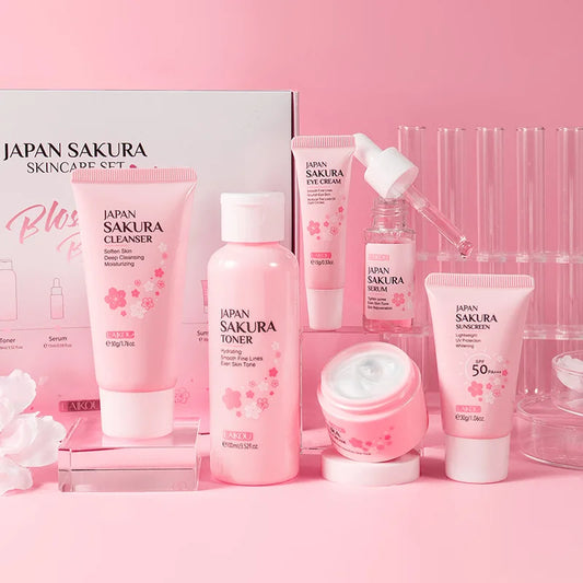 Set Sakura Cuidado Facial 5/6 Piezas – Crema, Sérum, Tónico, Limpiador y Contorno de Ojos