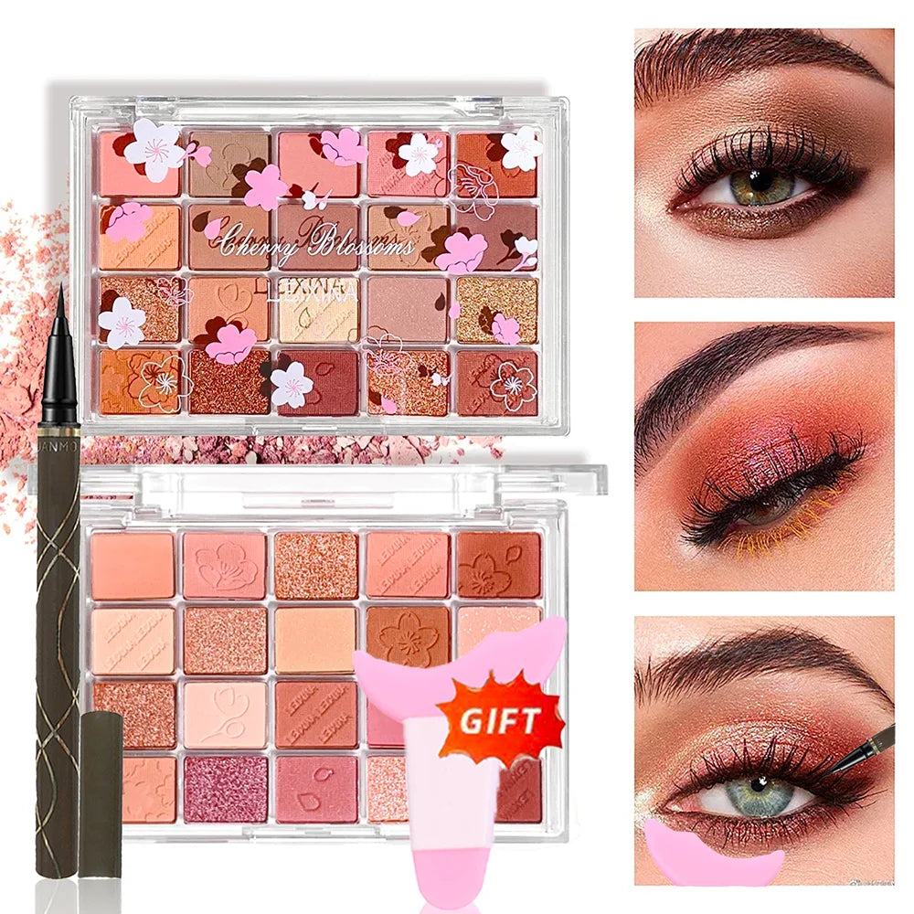 Paleta 20 Colores Sombras Shimmer y Mate – Alta Pigmentación Larga Duración