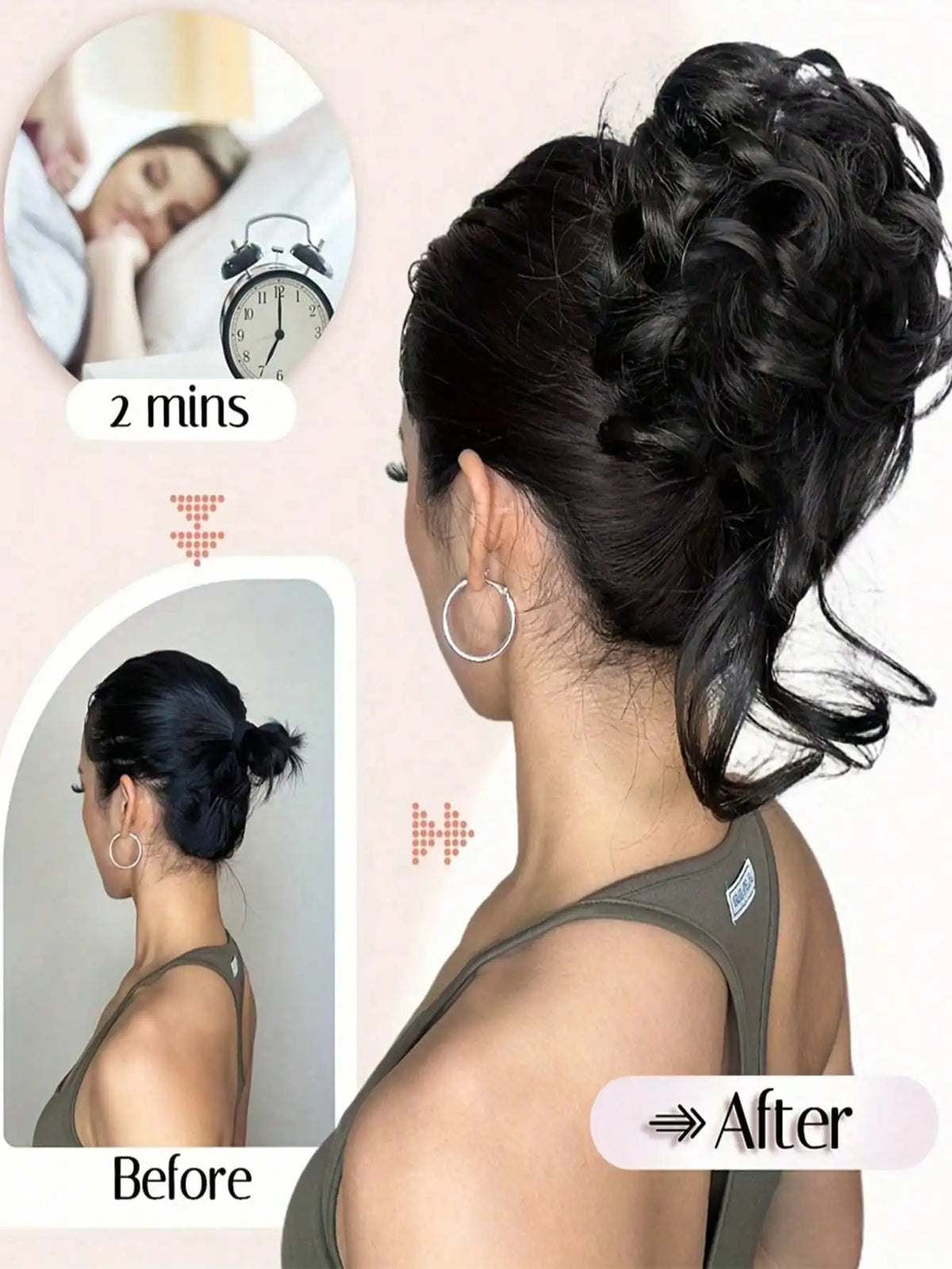 Moño Rizado Despeinado Sintético con Garra – Extensión Scrunchie Falso para Mujer | Color Castaño Claro