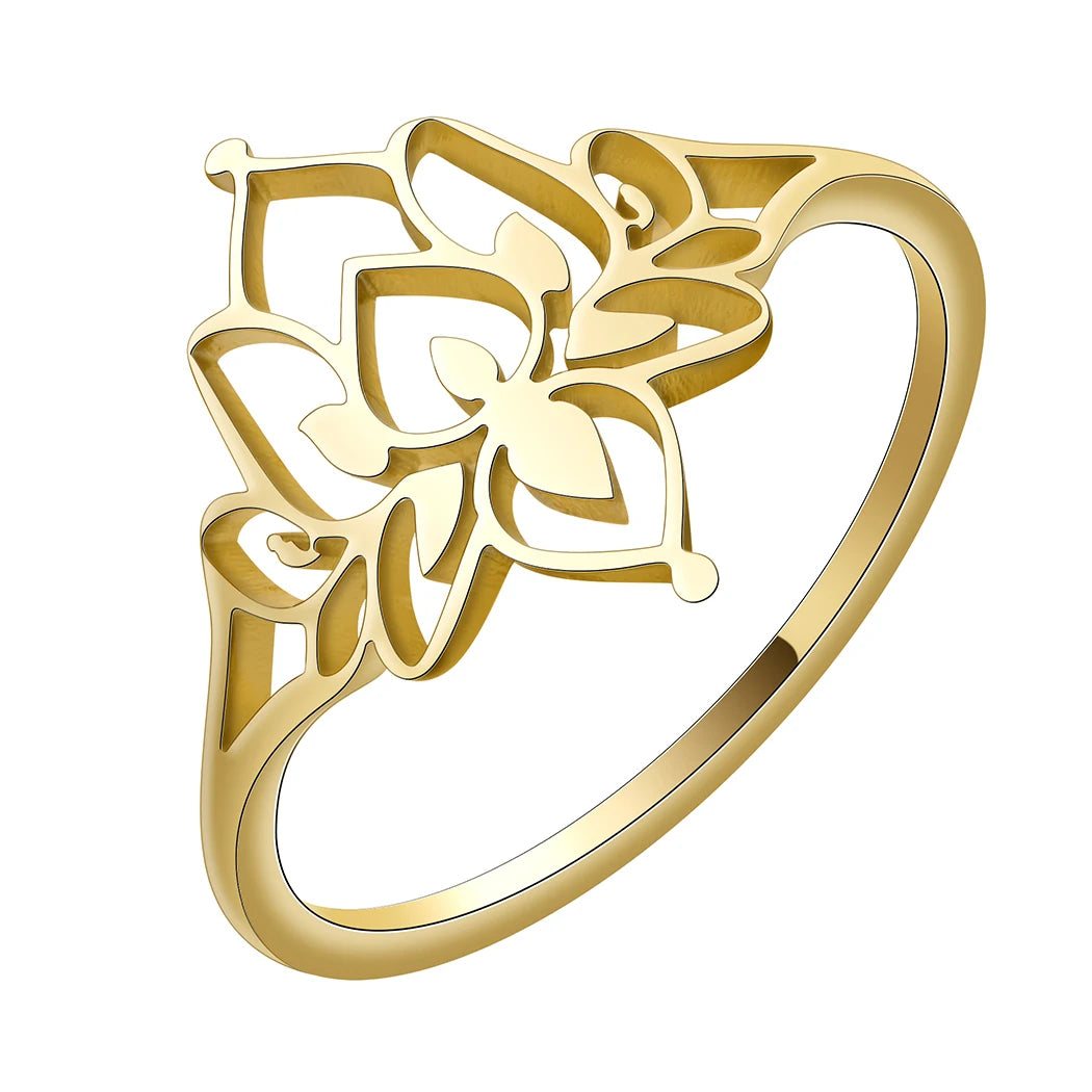 Anillo Loto Oxidado Acero Inoxidable Mujer