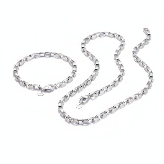 Set Joyería Plata 925 Cadena Caja 5MM Pulsera Collar Hombre Mujer - Accesorios Fiesta Boda Regalo Moda