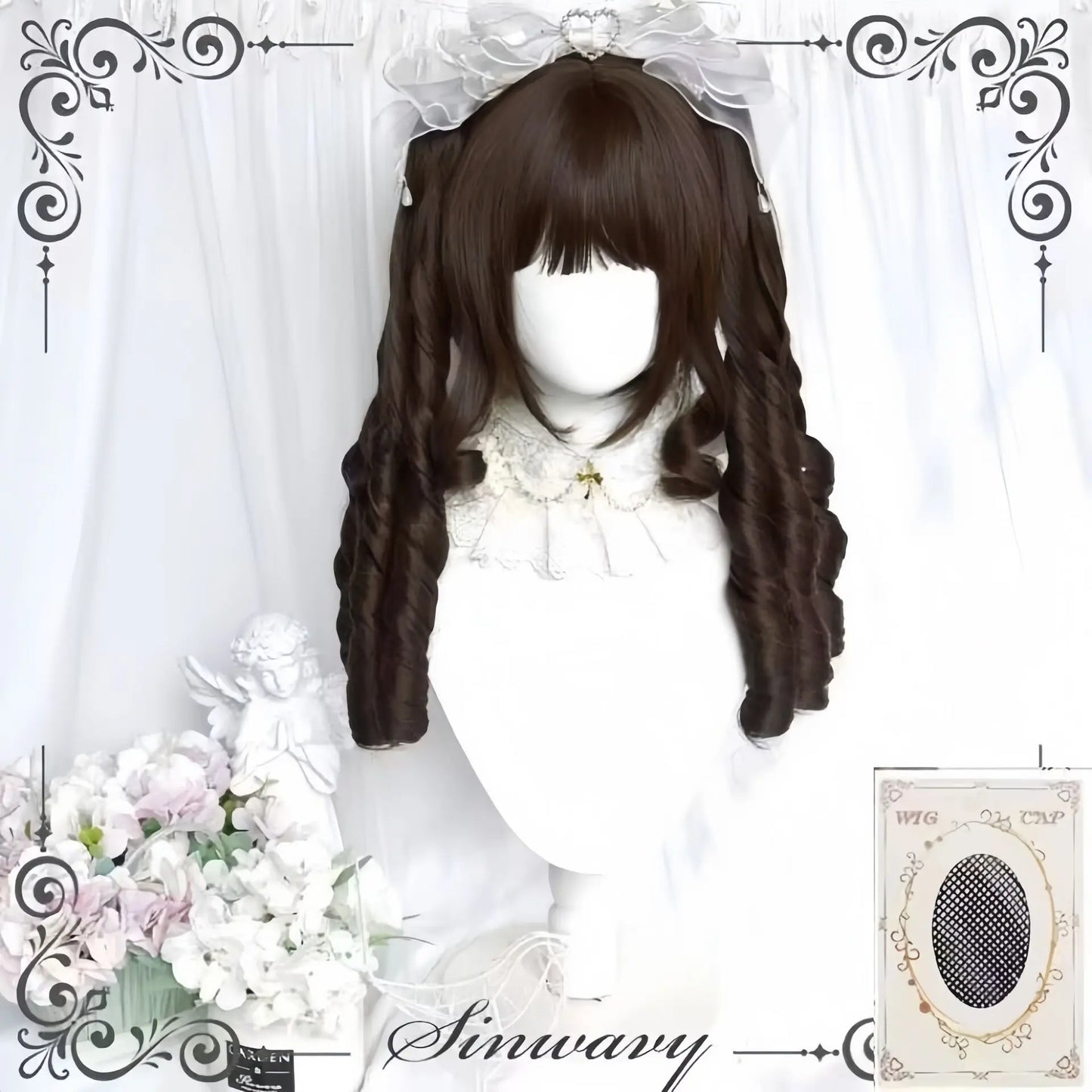 Peluca Sintética Corta con Dobles Coletas Rizadas y Flequillo – Estilo Lolita Cosplay