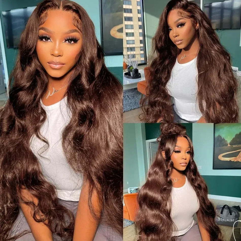 Peluca Chocolate Brown HD Lace Front 13x4 | Cabello Humano Ondulado Pre-Peinado
