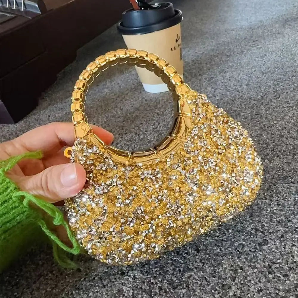 Minibolso Brillante de Fiesta en Forma de Media Luna