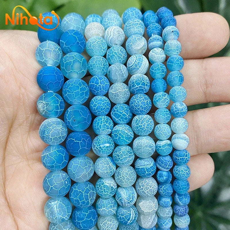 Cuentas de Ágata Agrietada Azul Lago - Redondas 6/8/10mm para Bisutería DIY