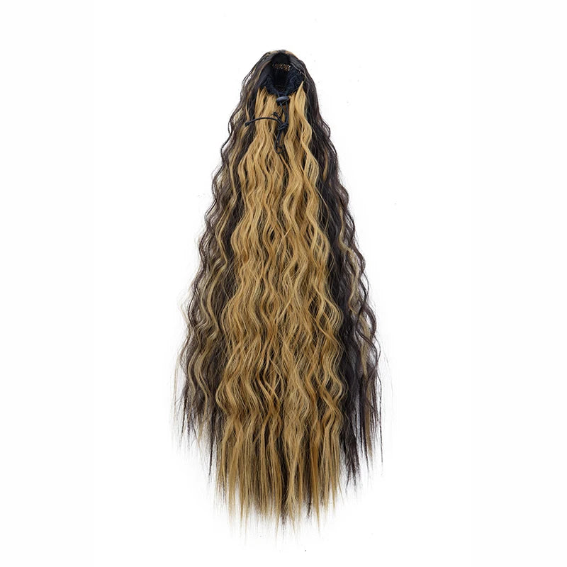 Cola de Caballo Kinky Curly Sintética 22 Pulgadas – Extensión con Clip y Cordón | Negro para Mujer