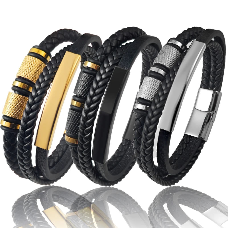Pulsera de Cuero Punk Rock para Hombre - Estilo Clásico con Cierre Magnético