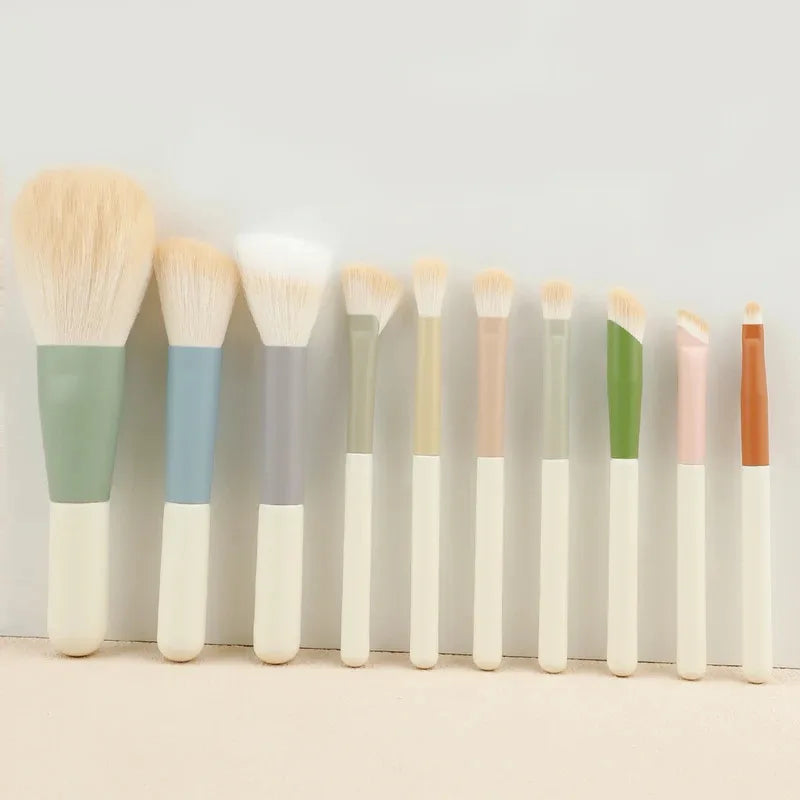 Set 10 Brochas de Maquillaje Profesional Mango Vibrante Colorido - Kit Completo Aplicación Suave