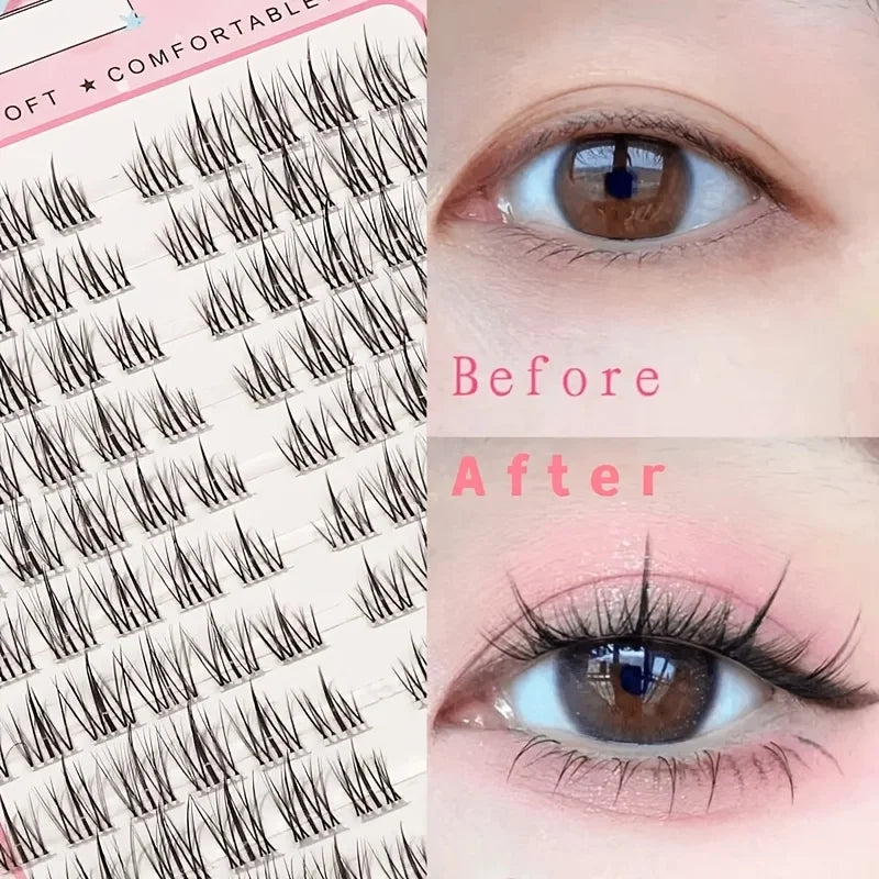Extensiones Pestañas Postizas 120 Clusters Rizadas Naturales - 10 Filas Varilla Transparente Suaves Maquillaje