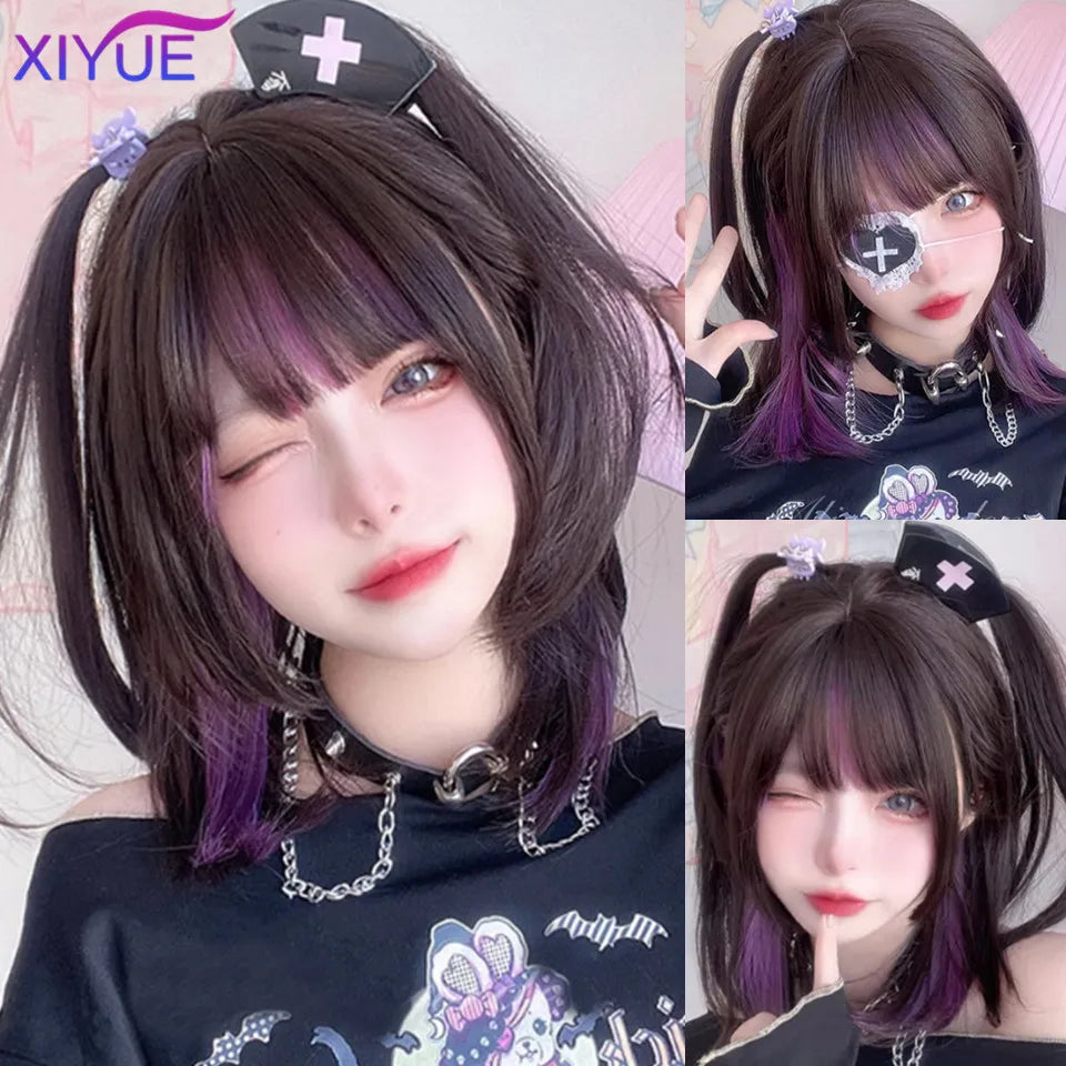 Peluca Sintética Corta con Dobles Coletas Rizadas y Flequillo – Estilo Lolita Cosplay