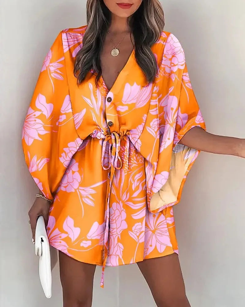 Vestido Mini Boho Floral Cuello V | Playa y Verano
